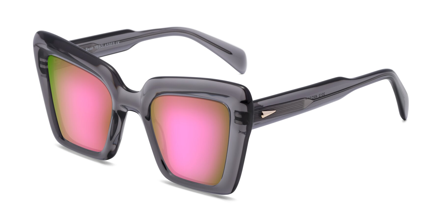 Angle of Swan in Transparent Gray with Pink Mirrored Lenses