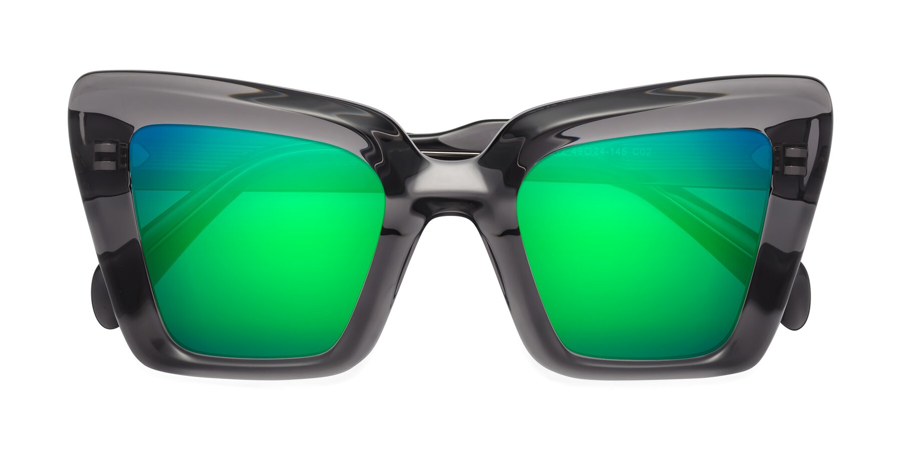 Folded Front of Swan in Transparent Gray with Green Mirrored Lenses