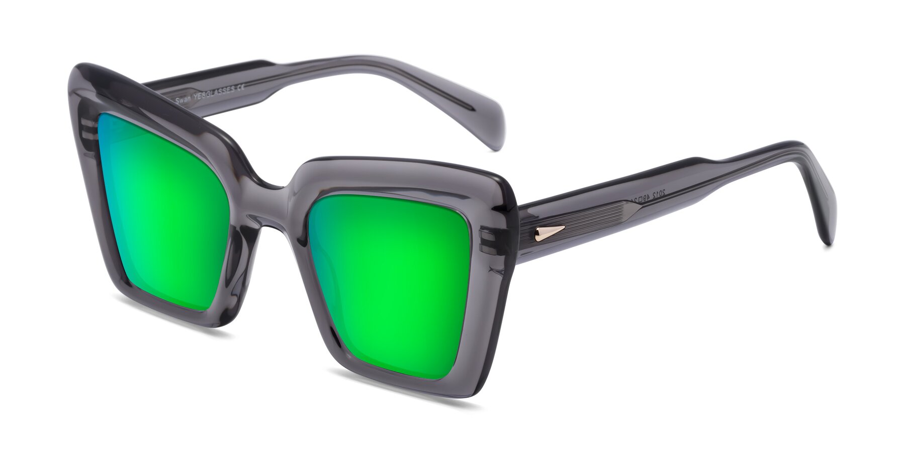 Angle of Swan in Transparent Gray with Green Mirrored Lenses