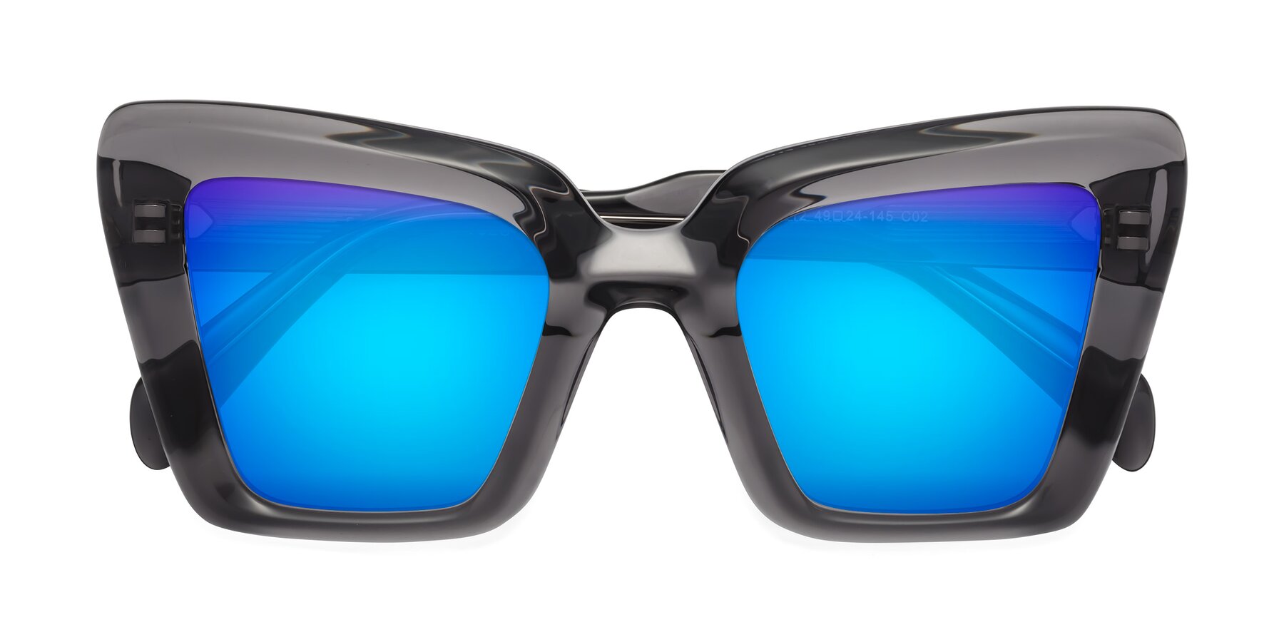 Folded Front of Swan in Transparent Gray with Blue Mirrored Lenses