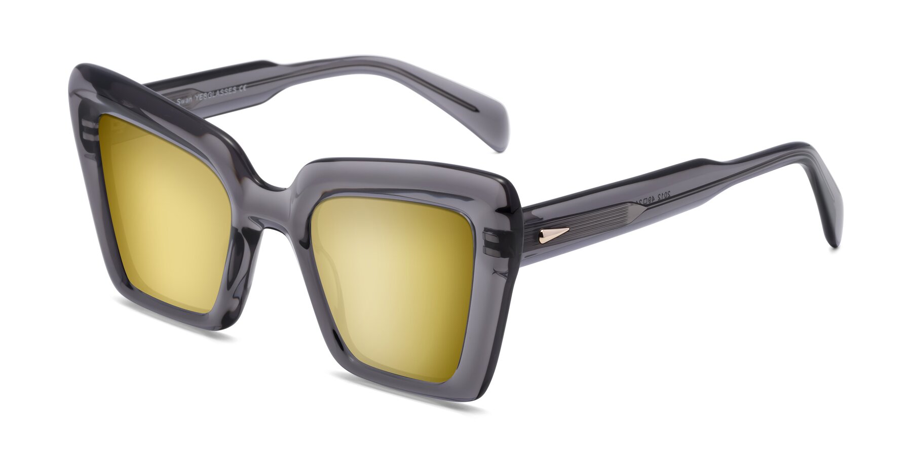 Angle of Swan in Transparent Gray with Gold Mirrored Lenses