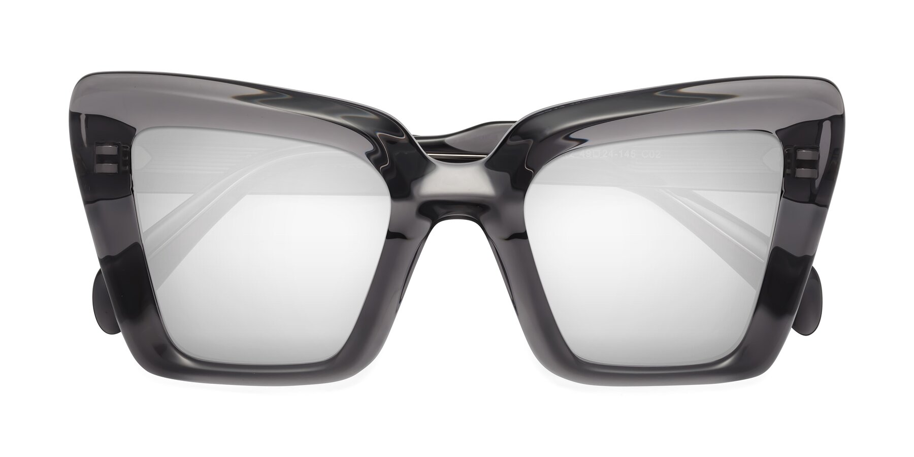 Folded Front of Swan in Transparent Gray with Silver Mirrored Lenses