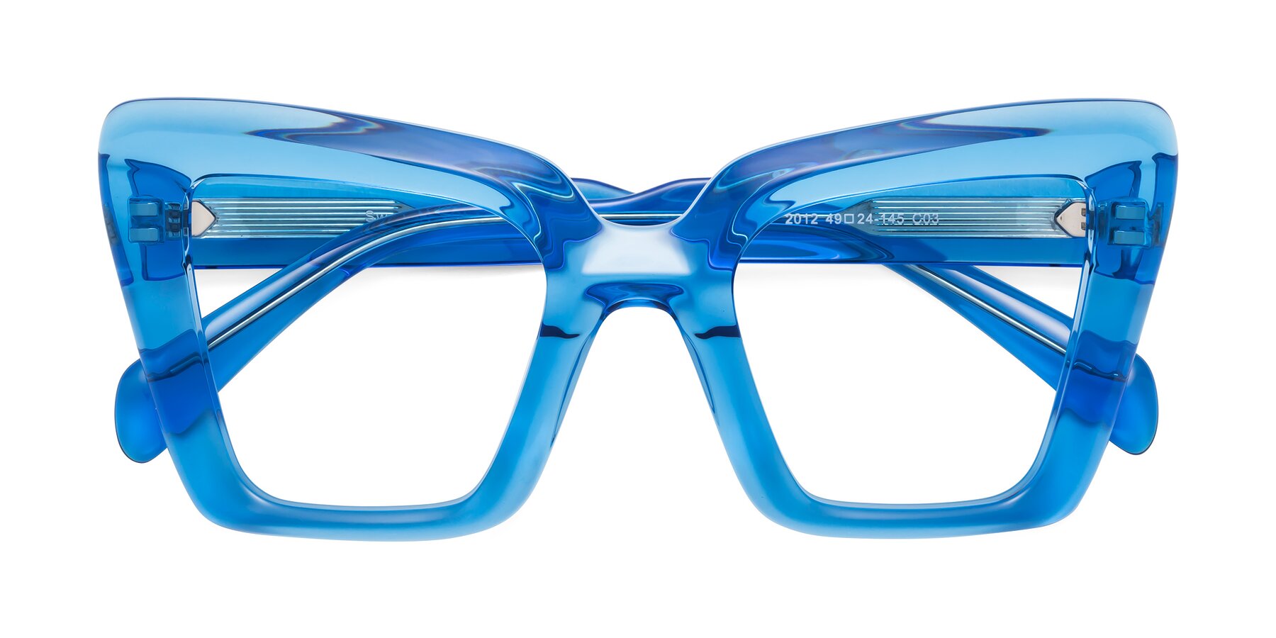 Folded Front of Swan in Crystal Blue with Clear Eyeglass Lenses