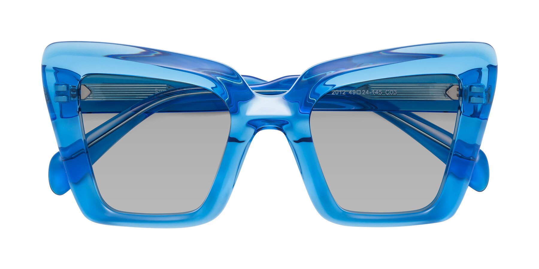 Folded Front of Swan in Crystal Blue with Light Gray Tinted Lenses