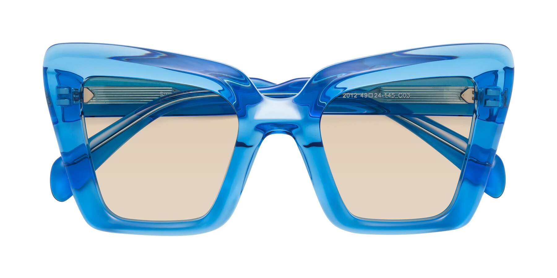 Folded Front of Swan in Crystal Blue with Light Brown Tinted Lenses