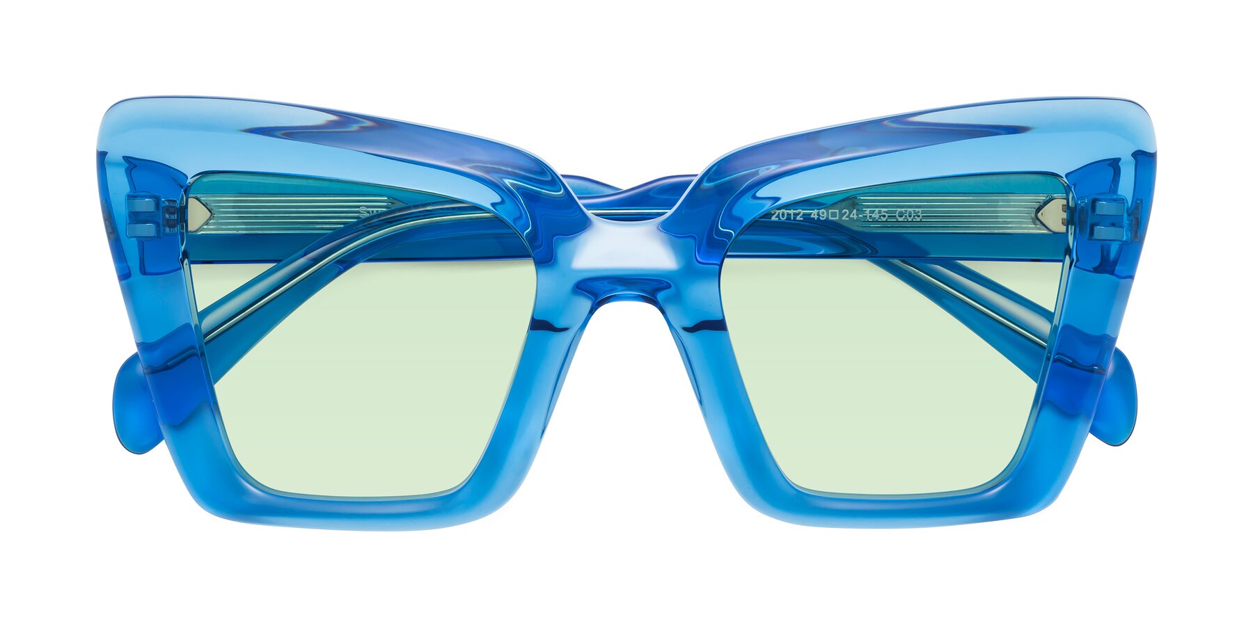Folded Front of Swan in Crystal Blue with Light Green Tinted Lenses