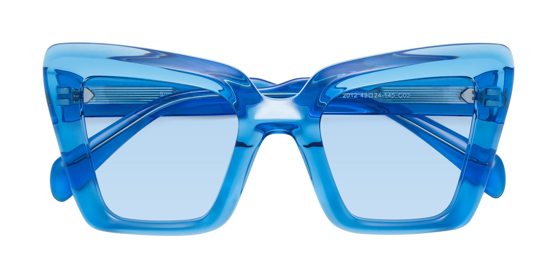 Folded Front of Swan in Crystal Blue with Light Blue Tinted Lenses