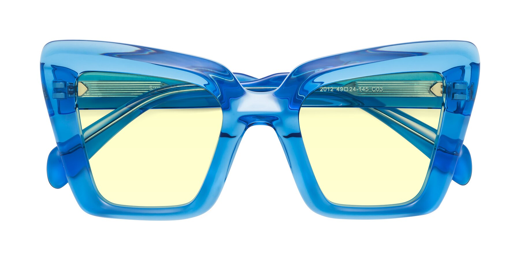 Folded Front of Swan in Crystal Blue with Light Yellow Tinted Lenses