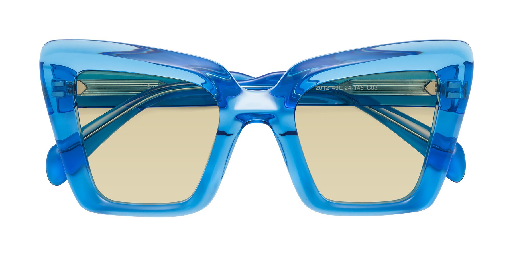 Folded Front of Swan in Crystal Blue with Light Champagne Tinted Lenses