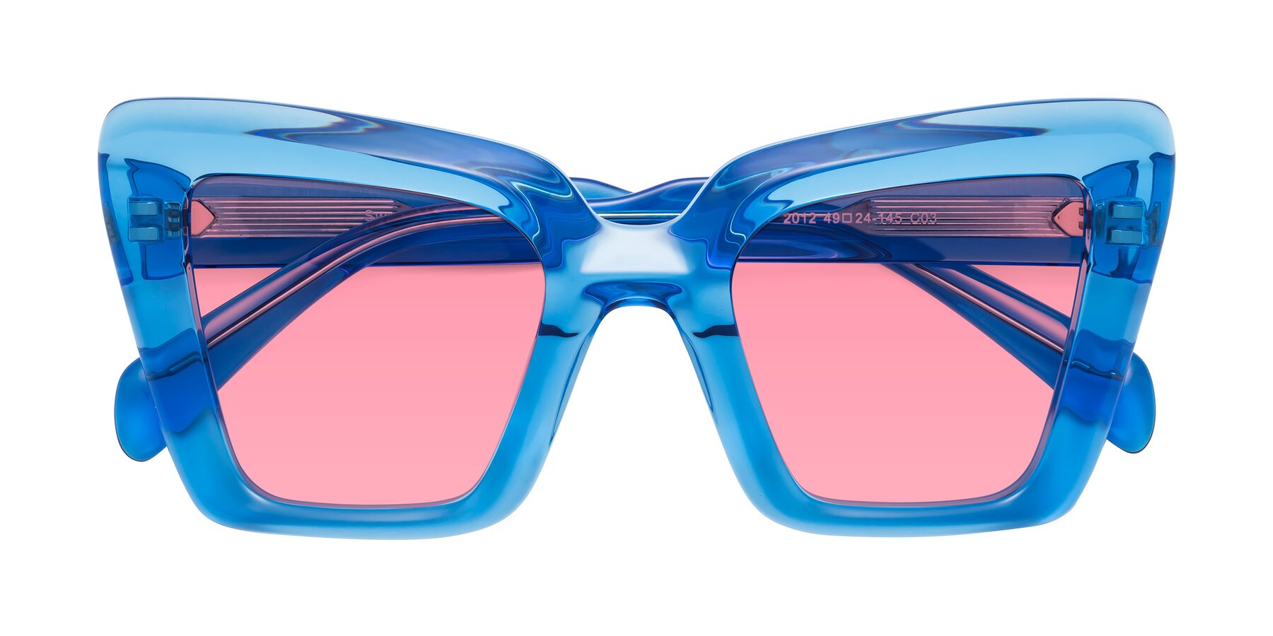 Folded Front of Swan in Crystal Blue with Pink Tinted Lenses