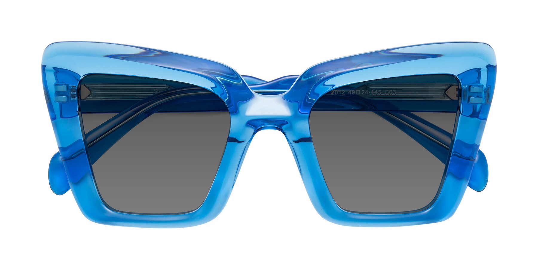 Folded Front of Swan in Crystal Blue with Medium Gray Tinted Lenses
