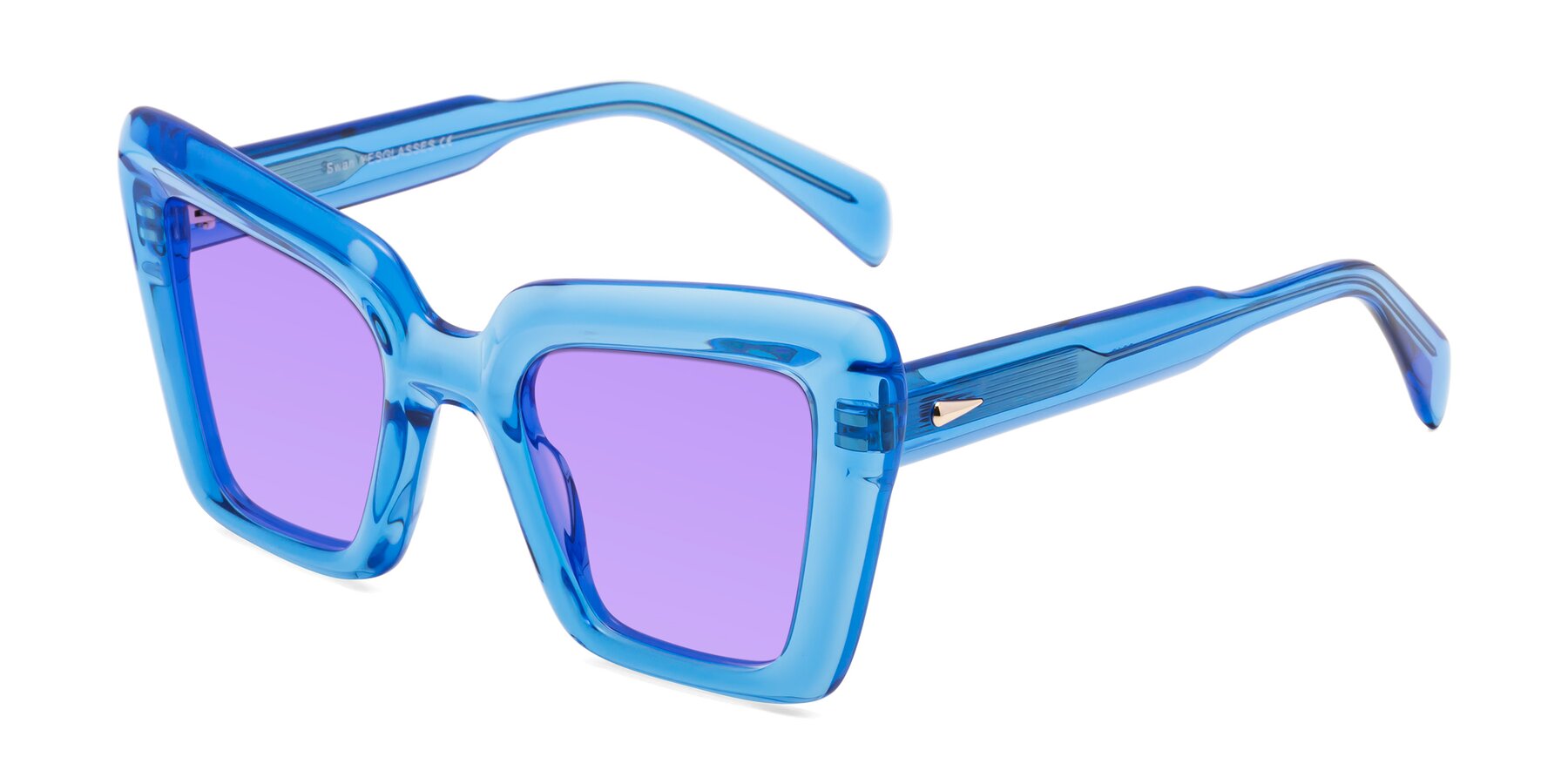 Angle of Swan in Crystal Blue with Medium Purple Tinted Lenses