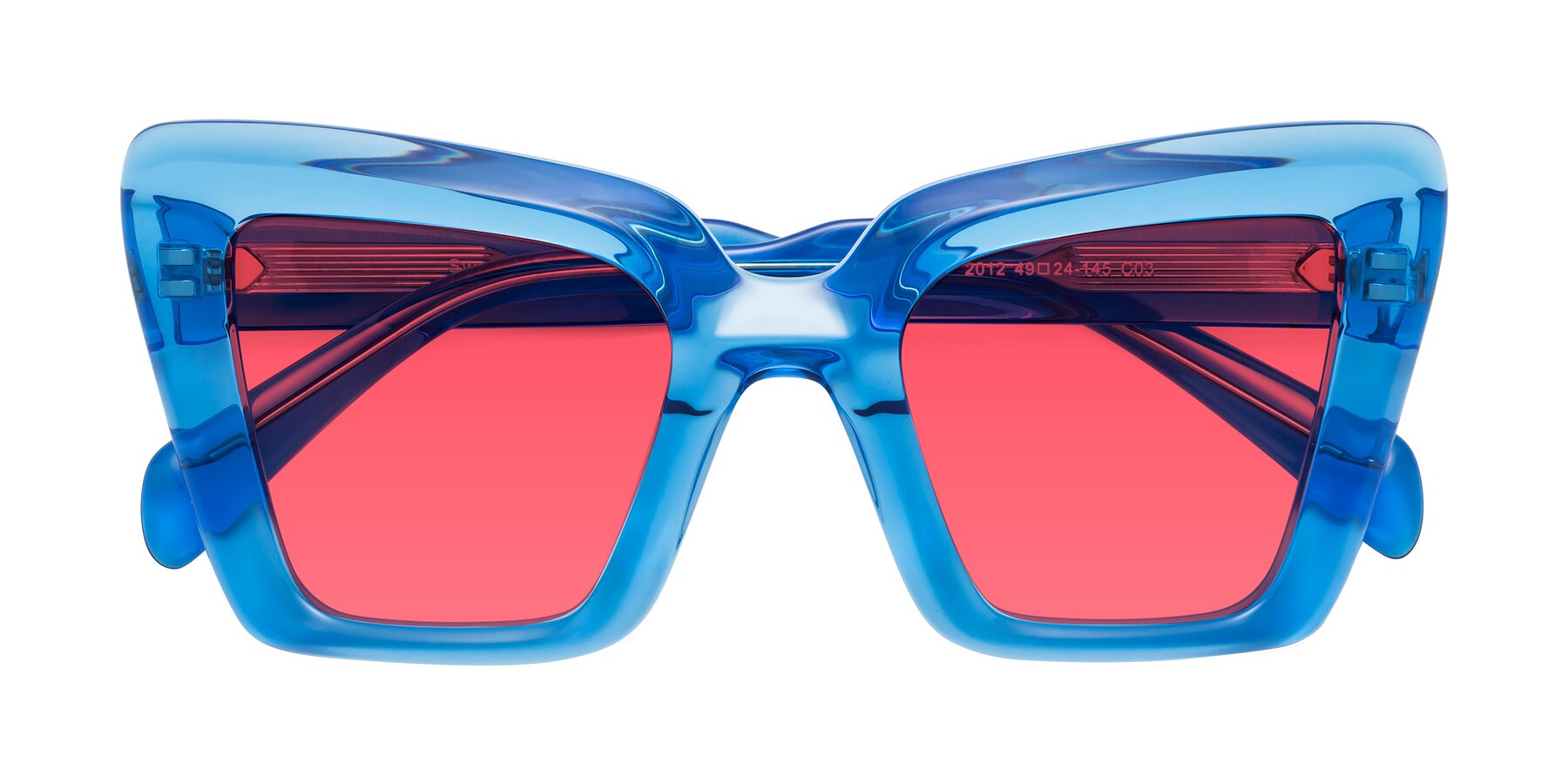 Folded Front of Swan in Crystal Blue with Red Tinted Lenses