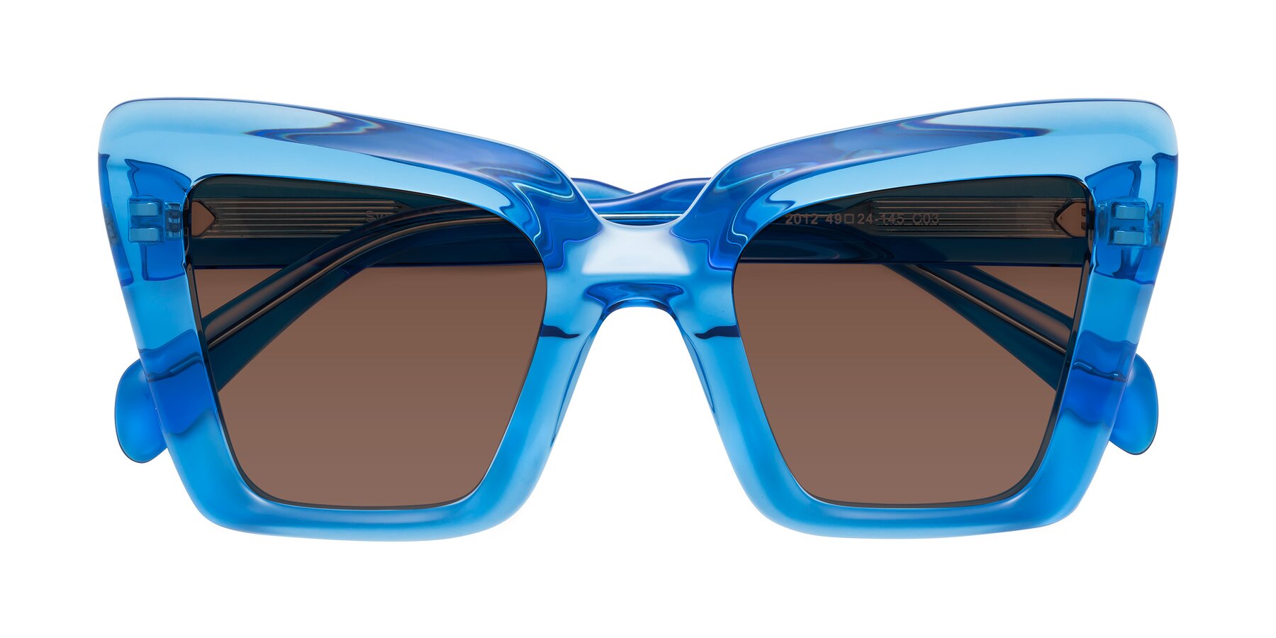 Folded Front of Swan in Crystal Blue with Brown Tinted Lenses