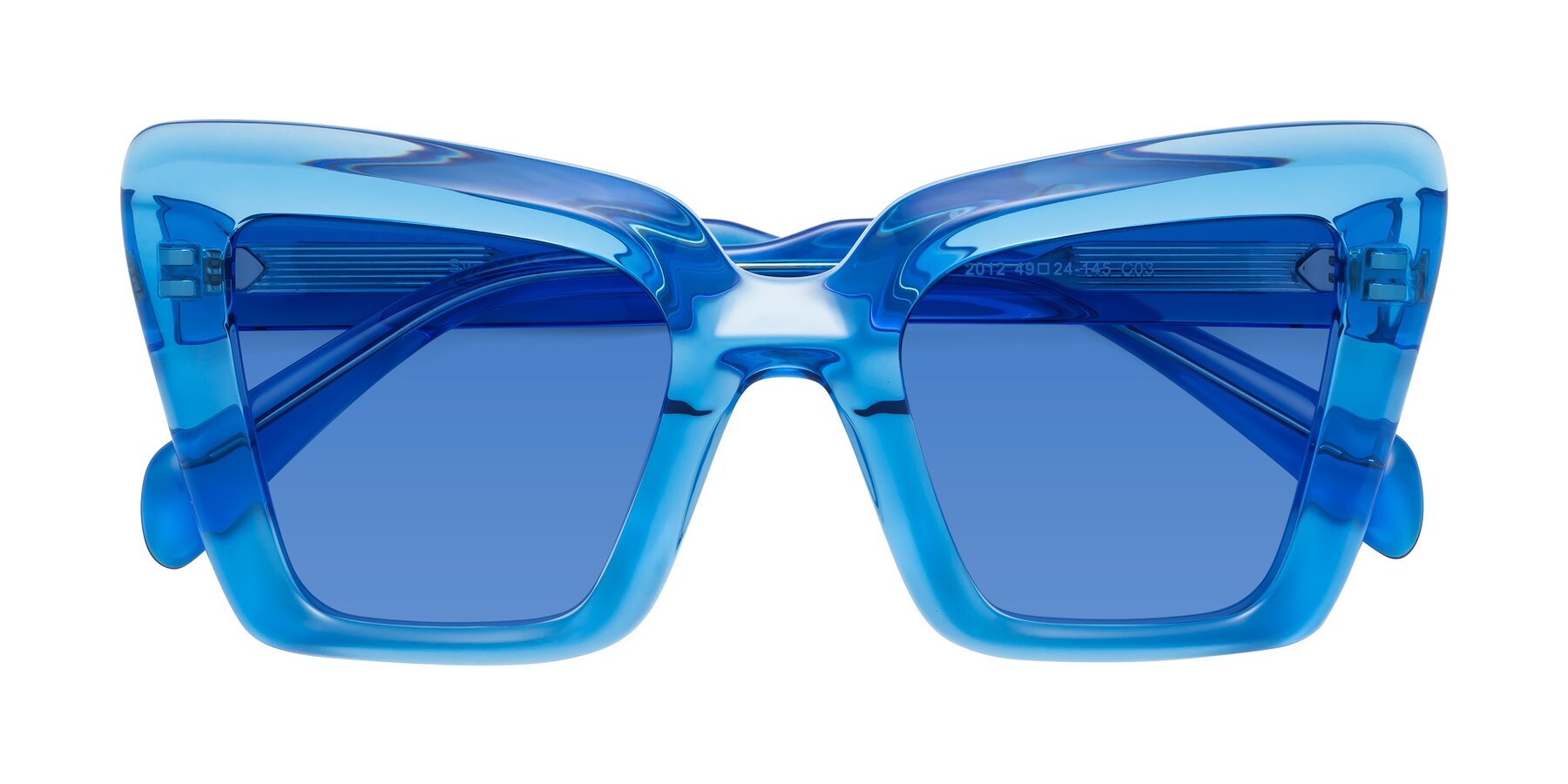 Folded Front of Swan in Crystal Blue with Blue Tinted Lenses