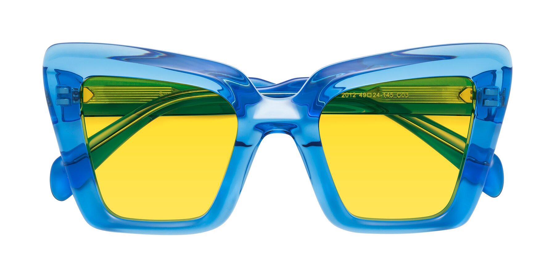 Folded Front of Swan in Crystal Blue with Yellow Tinted Lenses