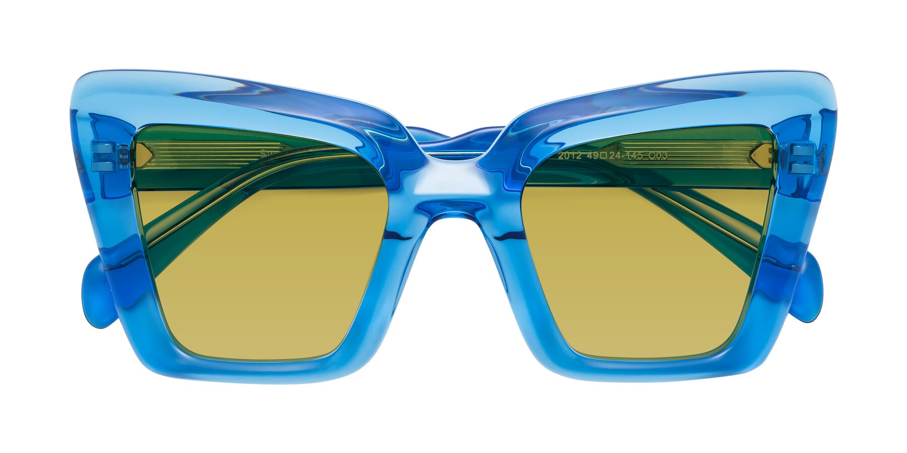 Folded Front of Swan in Crystal Blue with Champagne Tinted Lenses