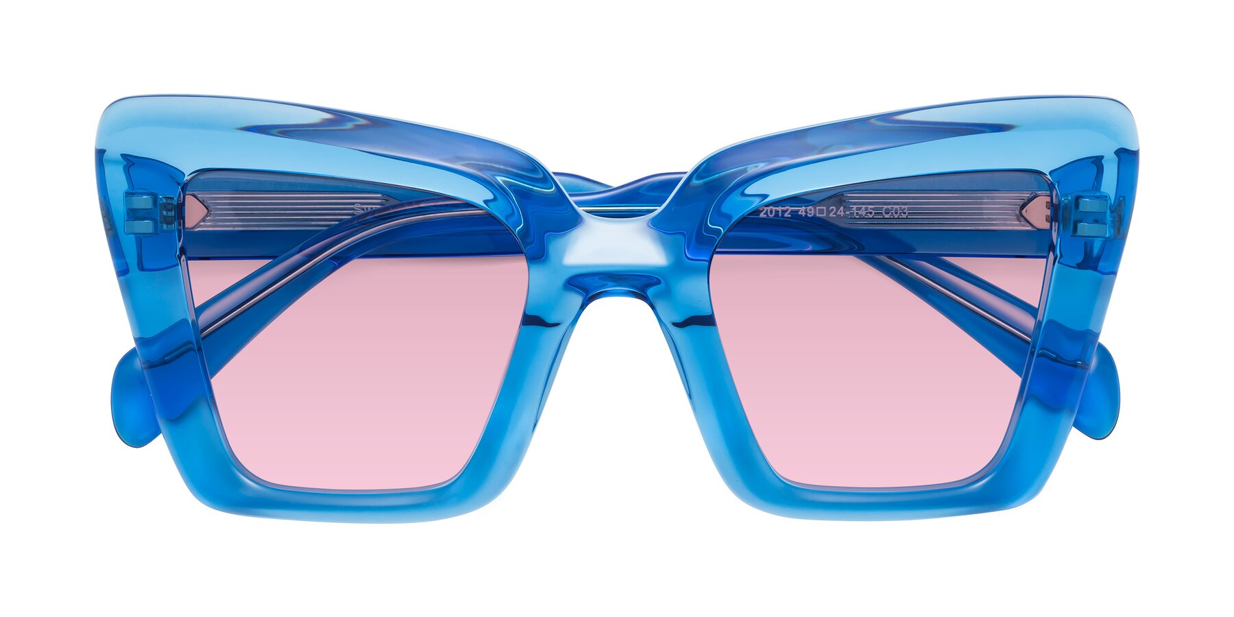 Folded Front of Swan in Crystal Blue with Light Wine Tinted Lenses