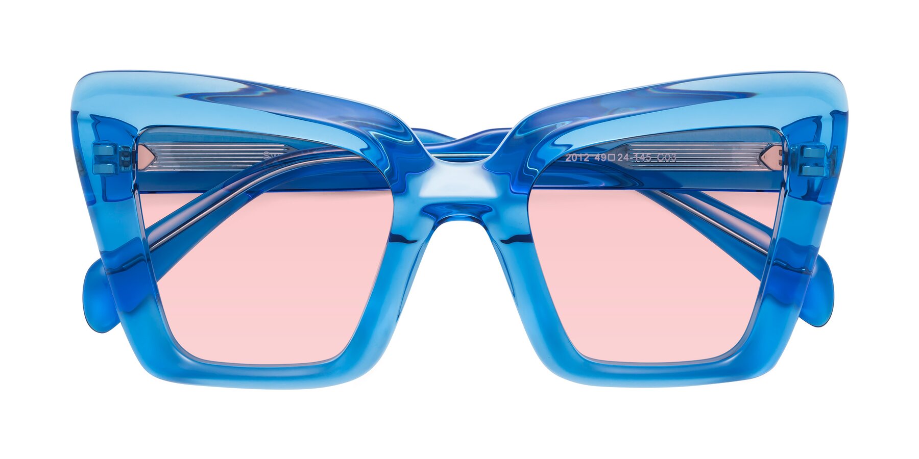 Folded Front of Swan in Crystal Blue with Light Garnet Tinted Lenses