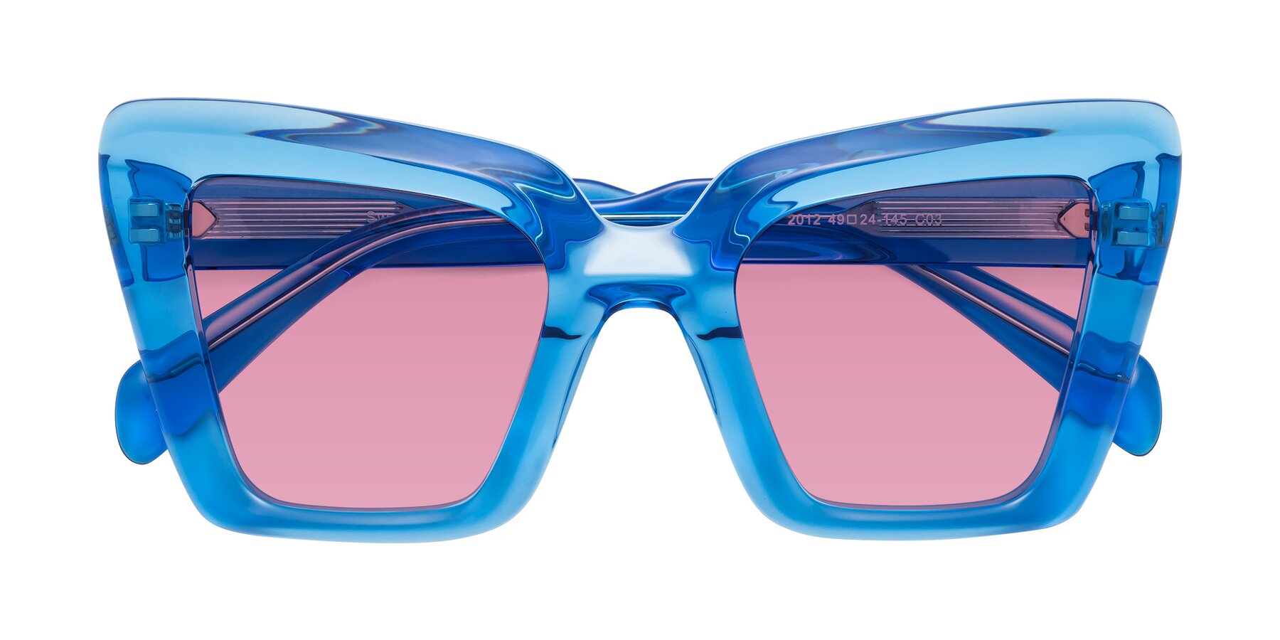 Folded Front of Swan in Crystal Blue with Medium Wine Tinted Lenses