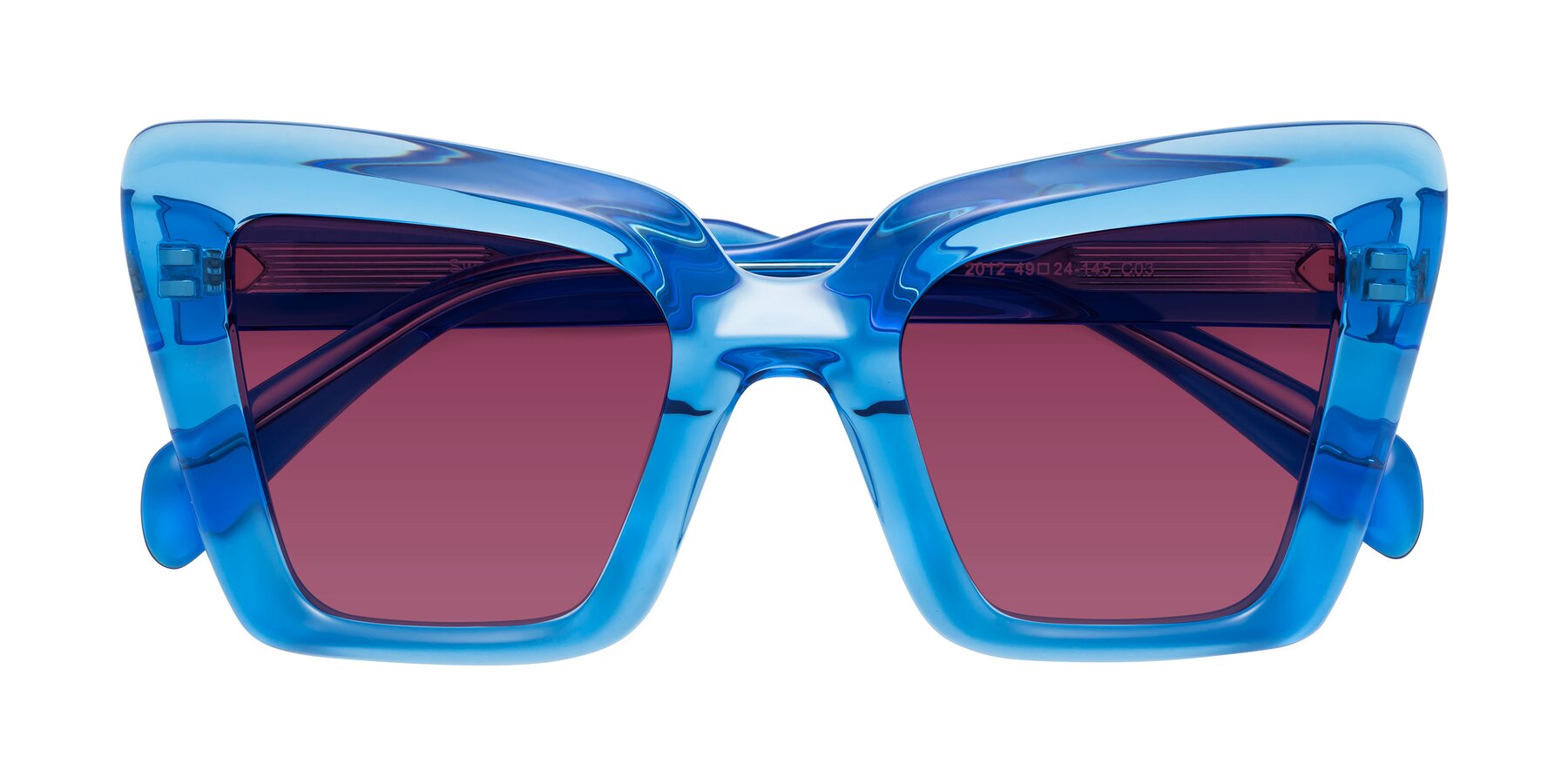 Folded Front of Swan in Crystal Blue with Wine Tinted Lenses