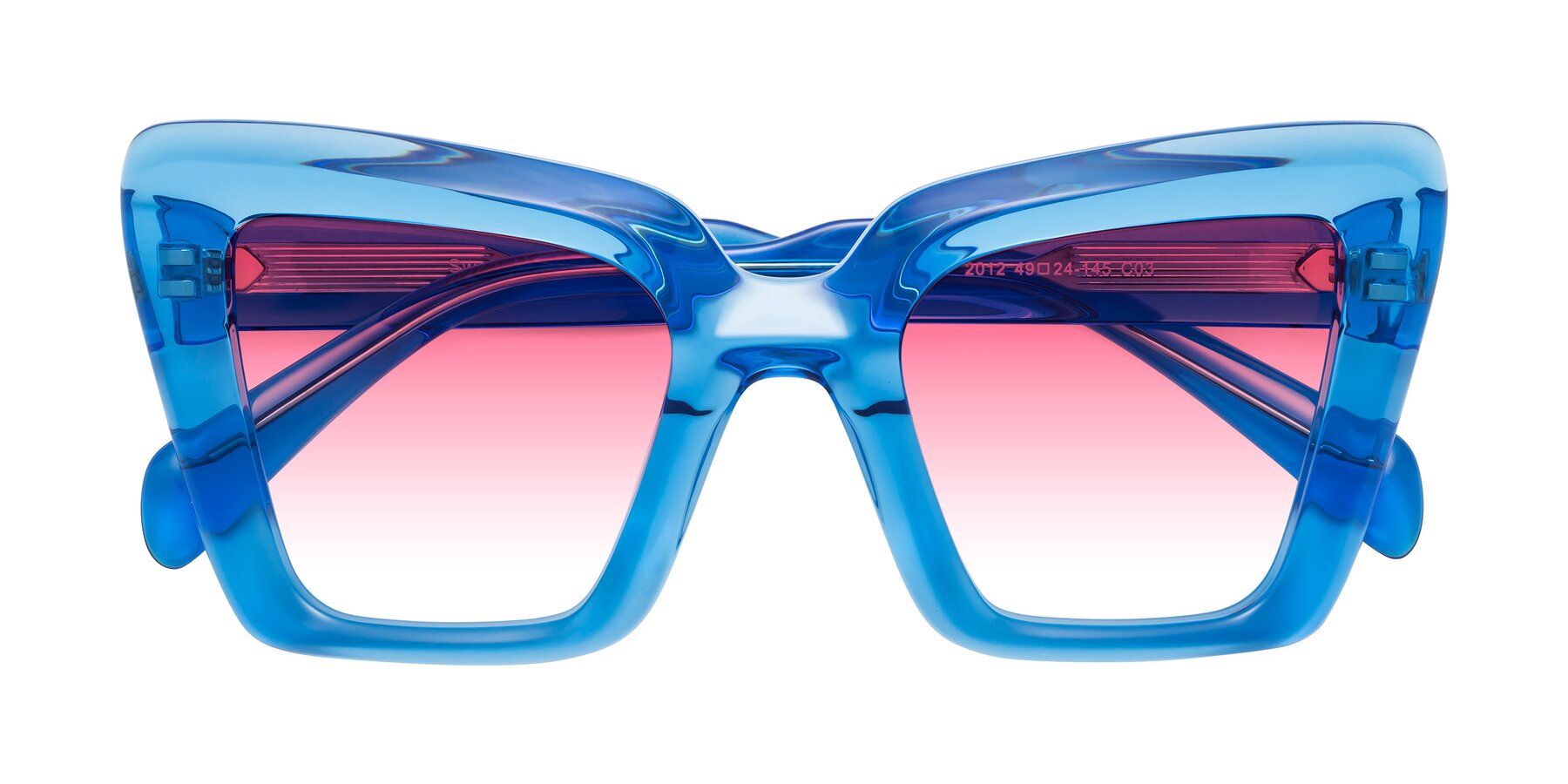 Folded Front of Swan in Crystal Blue with Pink Gradient Lenses