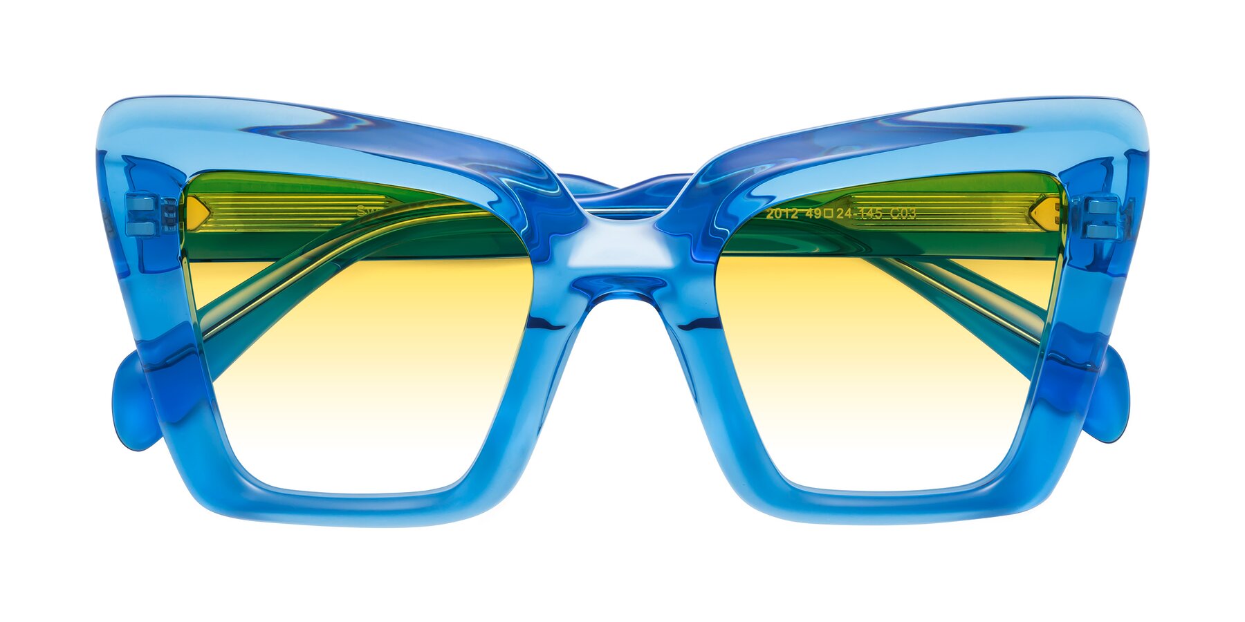 Folded Front of Swan in Crystal Blue with Yellow Gradient Lenses