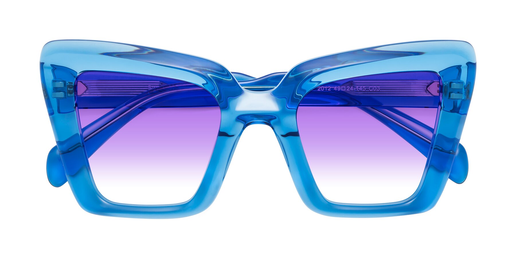 Folded Front of Swan in Crystal Blue with Purple Gradient Lenses