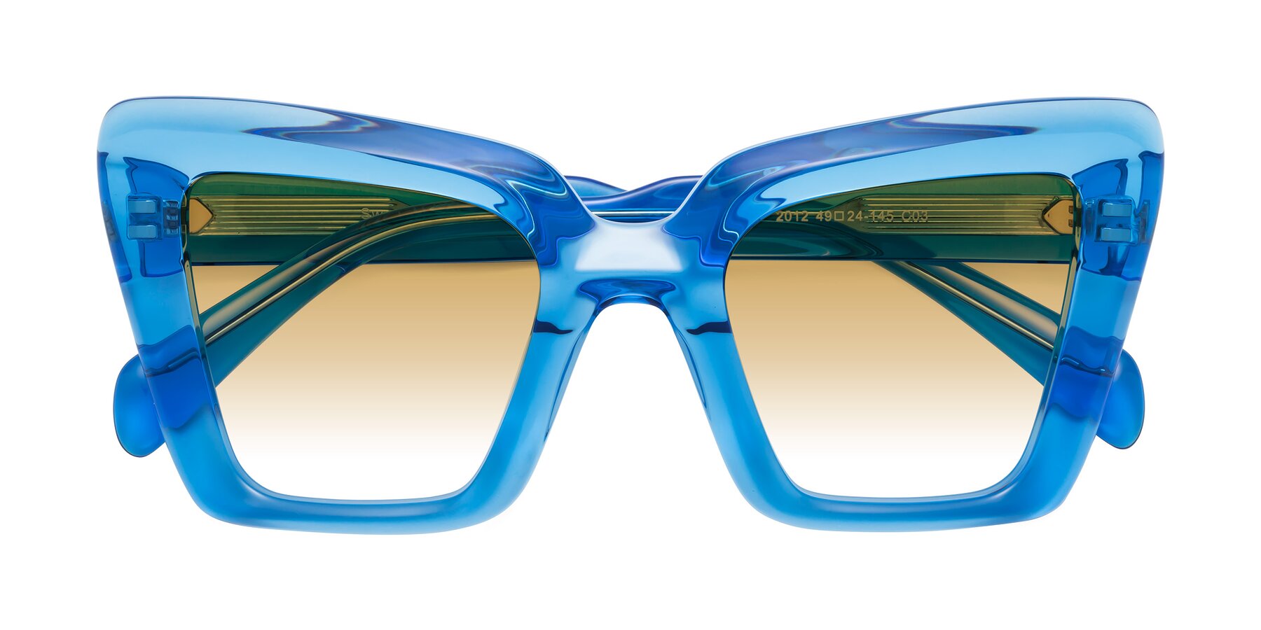 Folded Front of Swan in Crystal Blue with Champagne Gradient Lenses