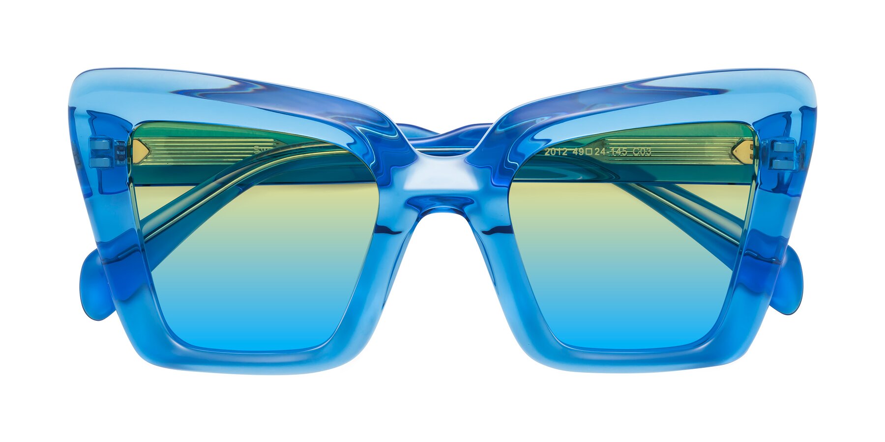 Folded Front of Swan in Crystal Blue with Yellow / Blue Gradient Lenses