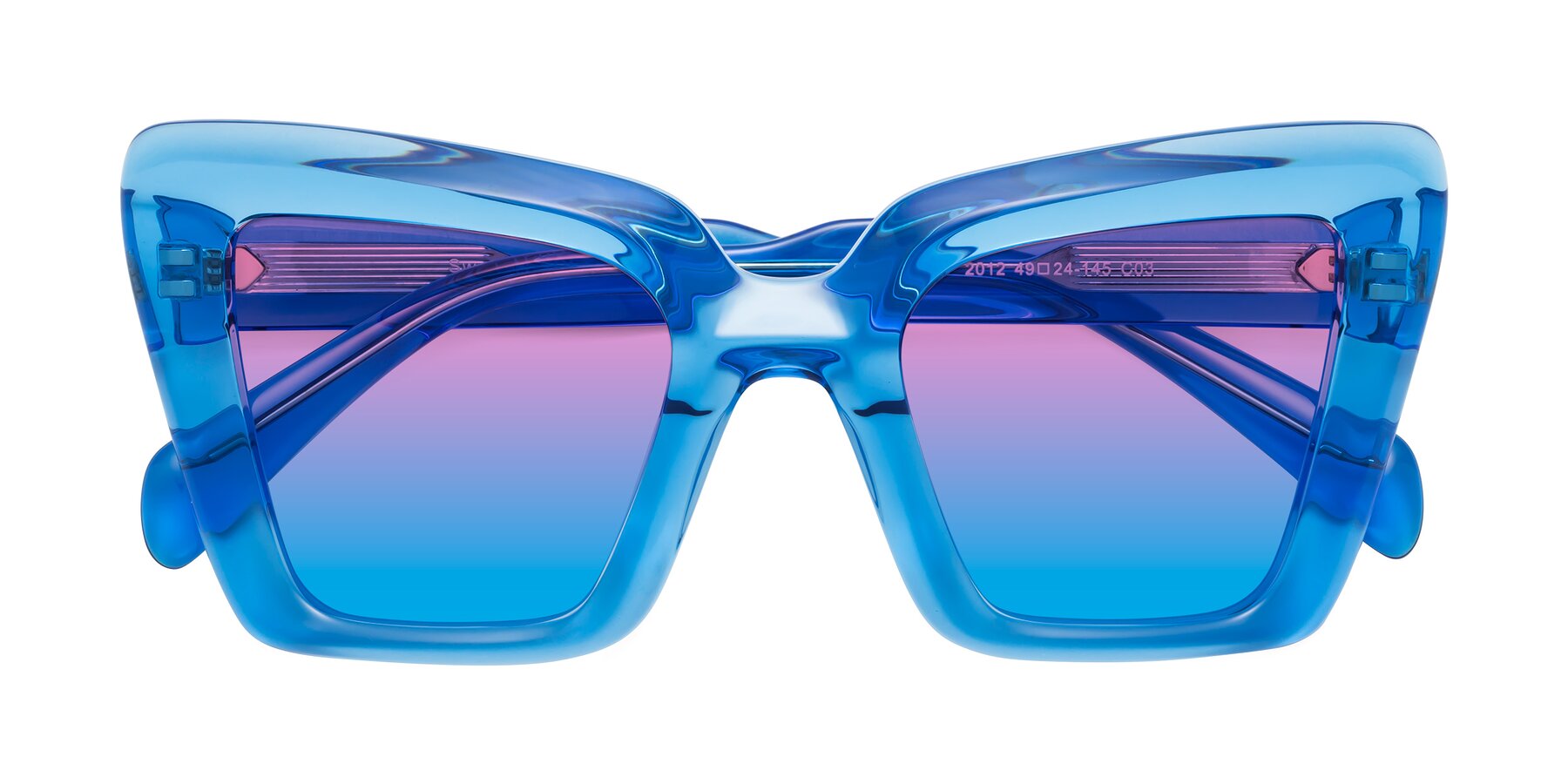 Folded Front of Swan in Crystal Blue with Pink / Blue Gradient Lenses