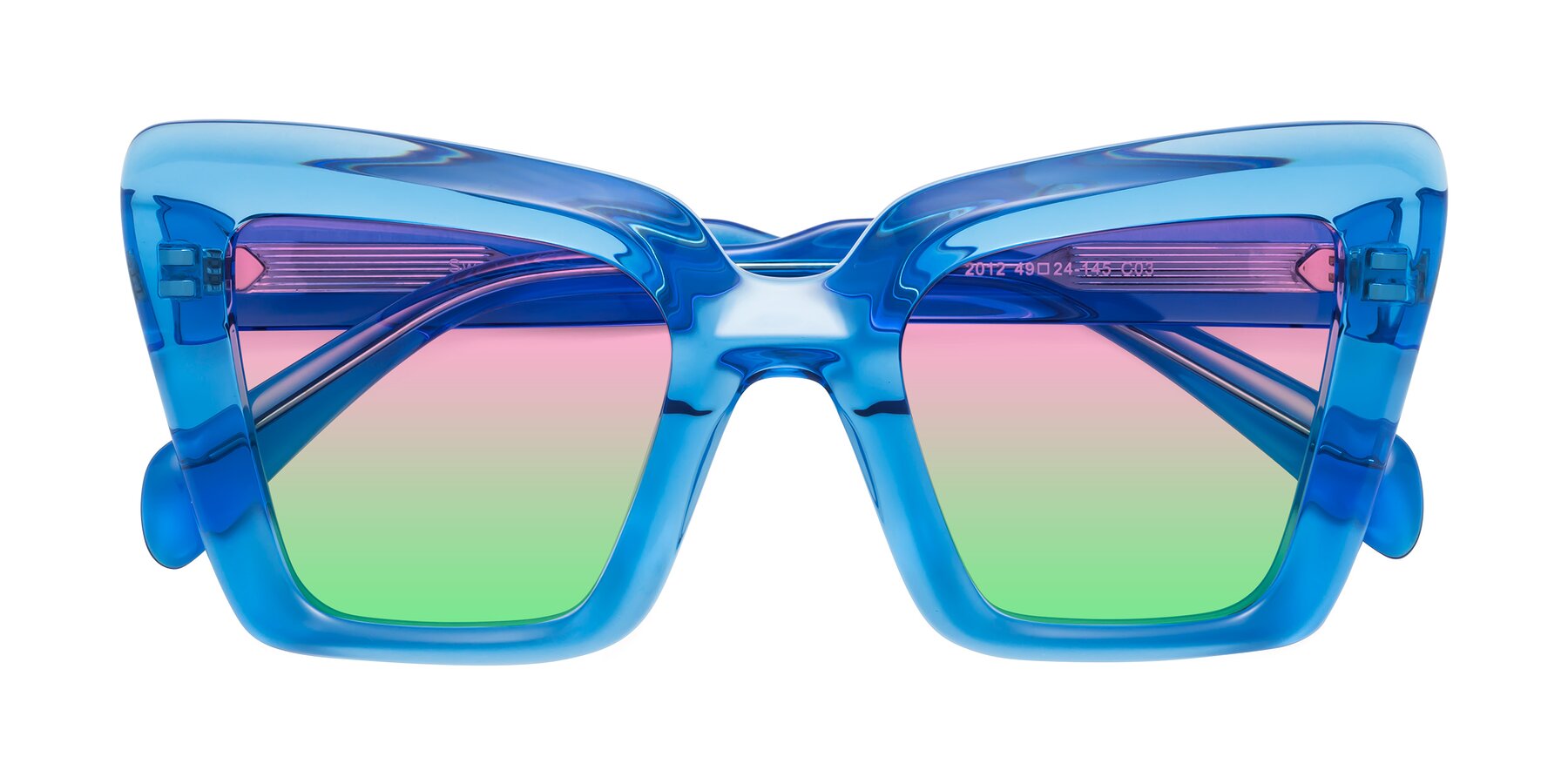 Folded Front of Swan in Crystal Blue with Pink / Green Gradient Lenses