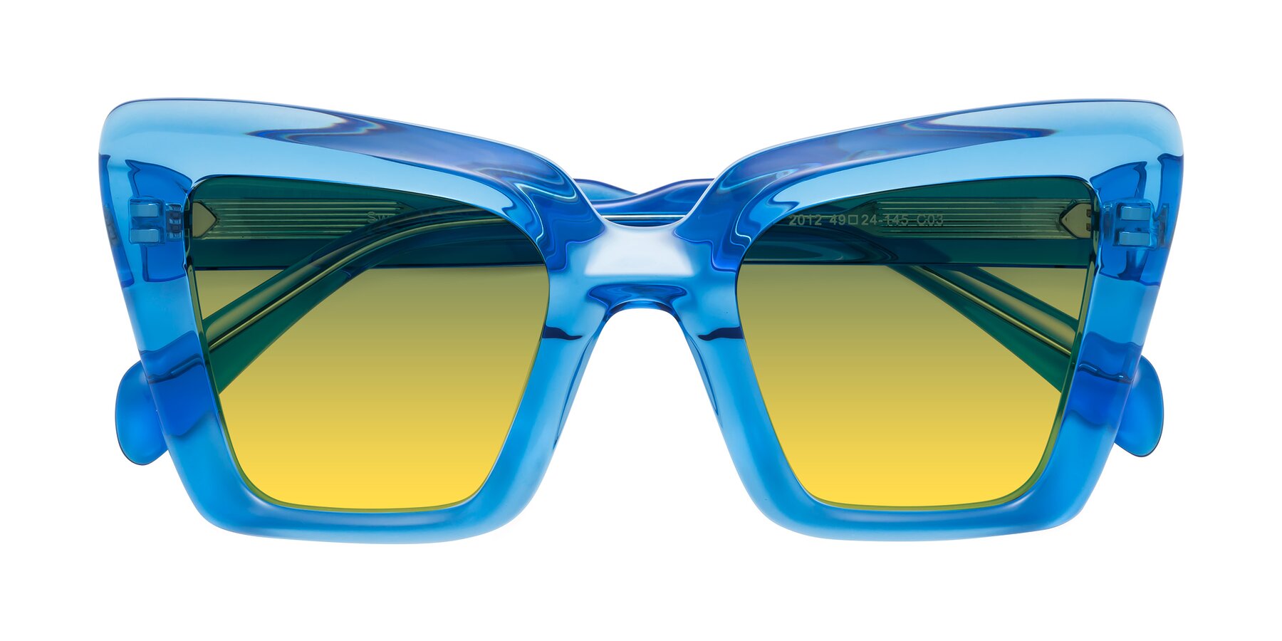 Folded Front of Swan in Crystal Blue with Green / Yellow Gradient Lenses