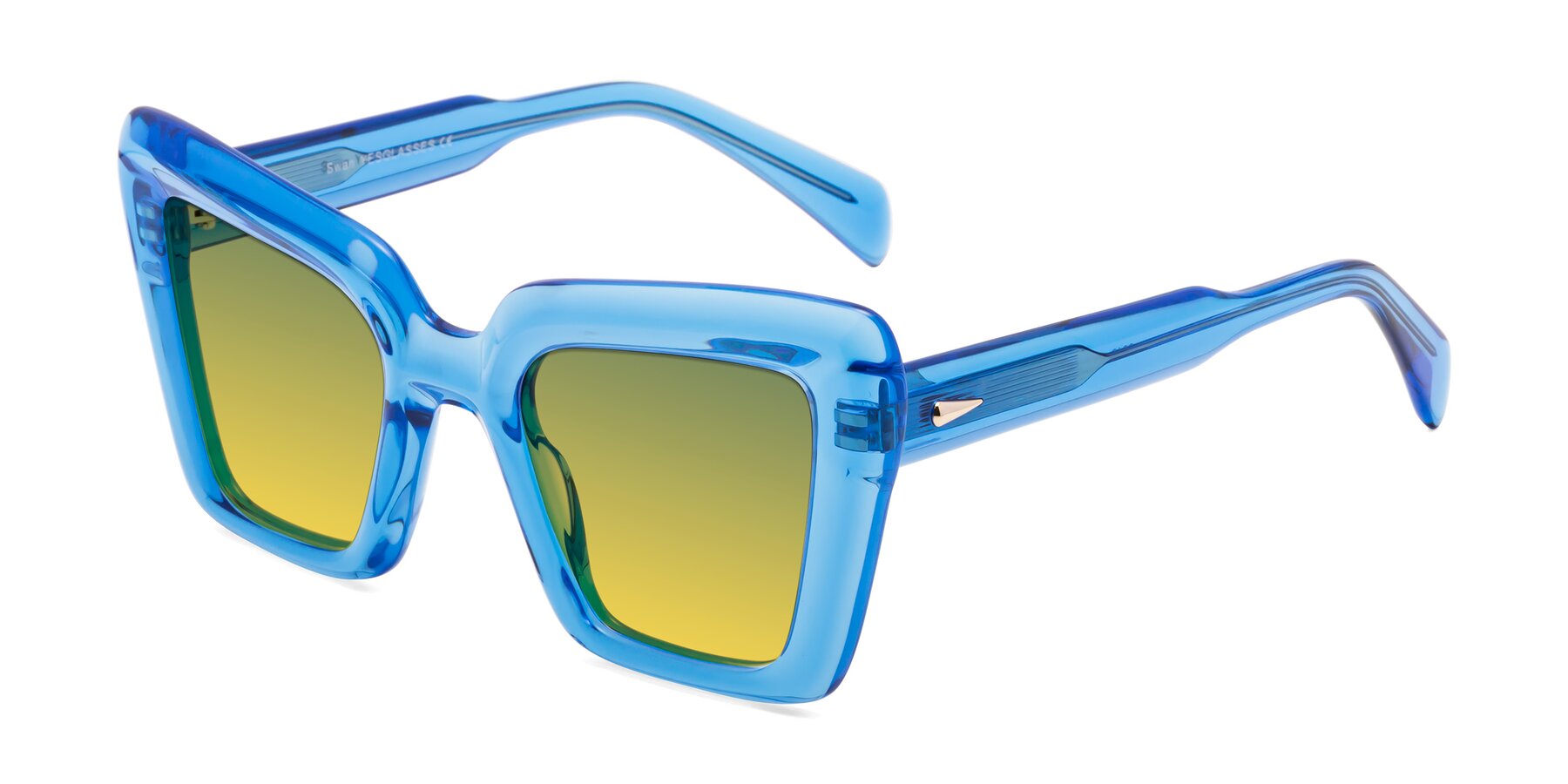 Angle of Swan in Crystal Blue with Green / Yellow Gradient Lenses