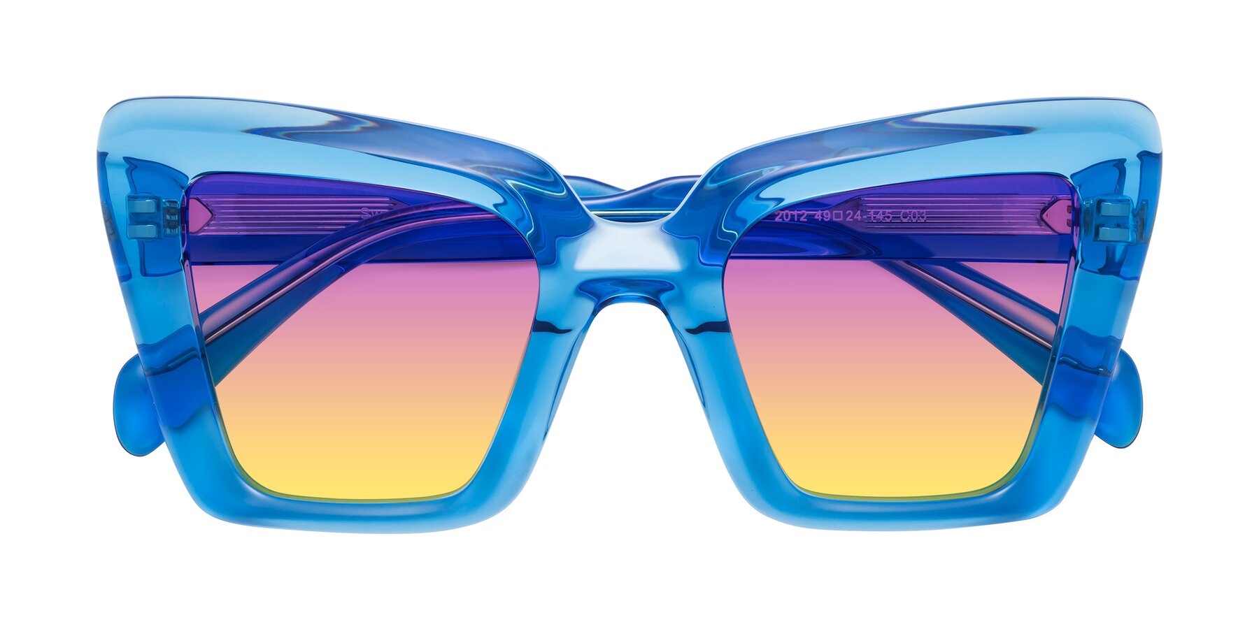 Folded Front of Swan in Crystal Blue with Purple / Yellow Gradient Lenses