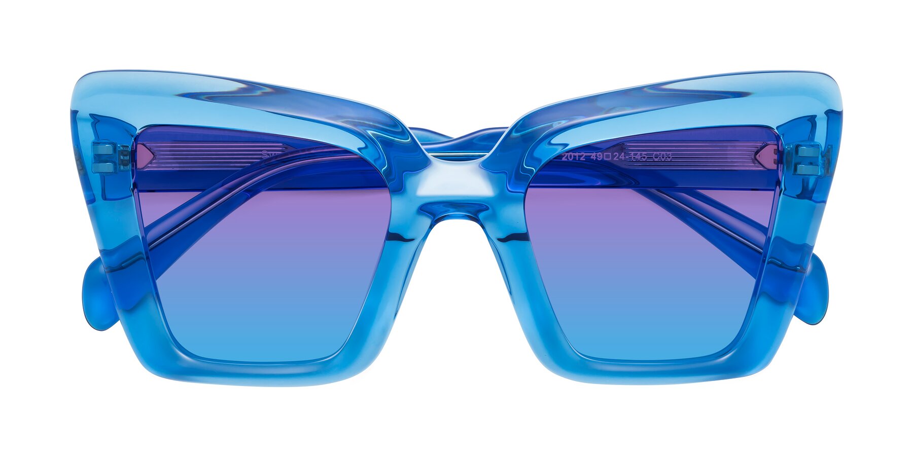 Folded Front of Swan in Crystal Blue with Purple / Blue Gradient Lenses