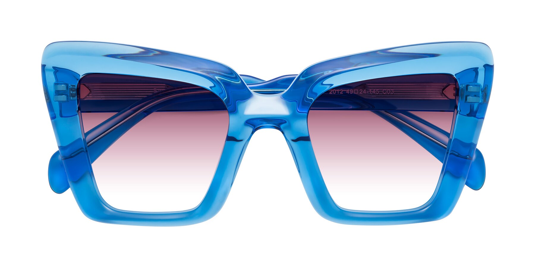 Folded Front of Swan in Crystal Blue with Wine Gradient Lenses