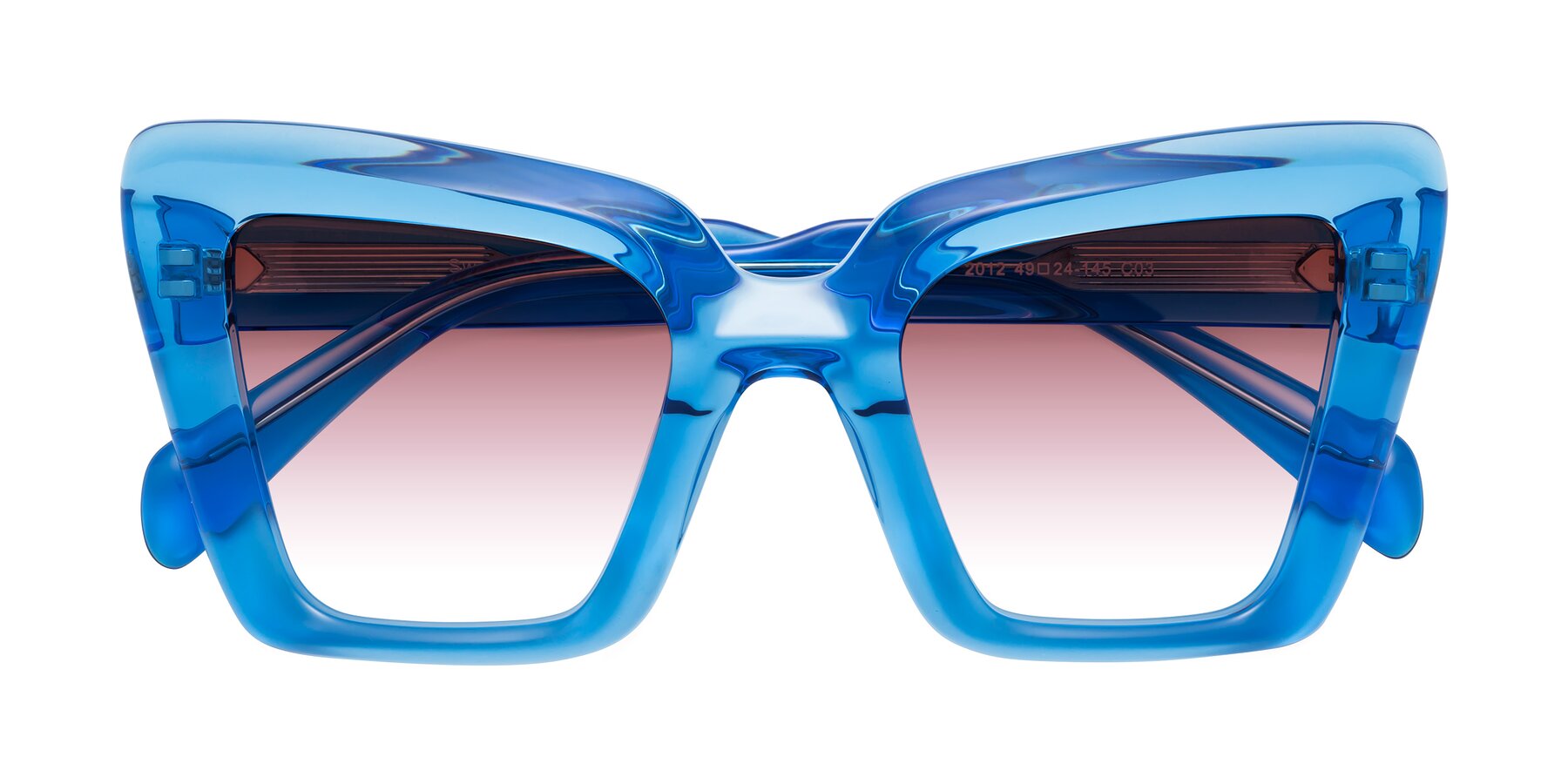 Folded Front of Swan in Crystal Blue with Garnet Gradient Lenses