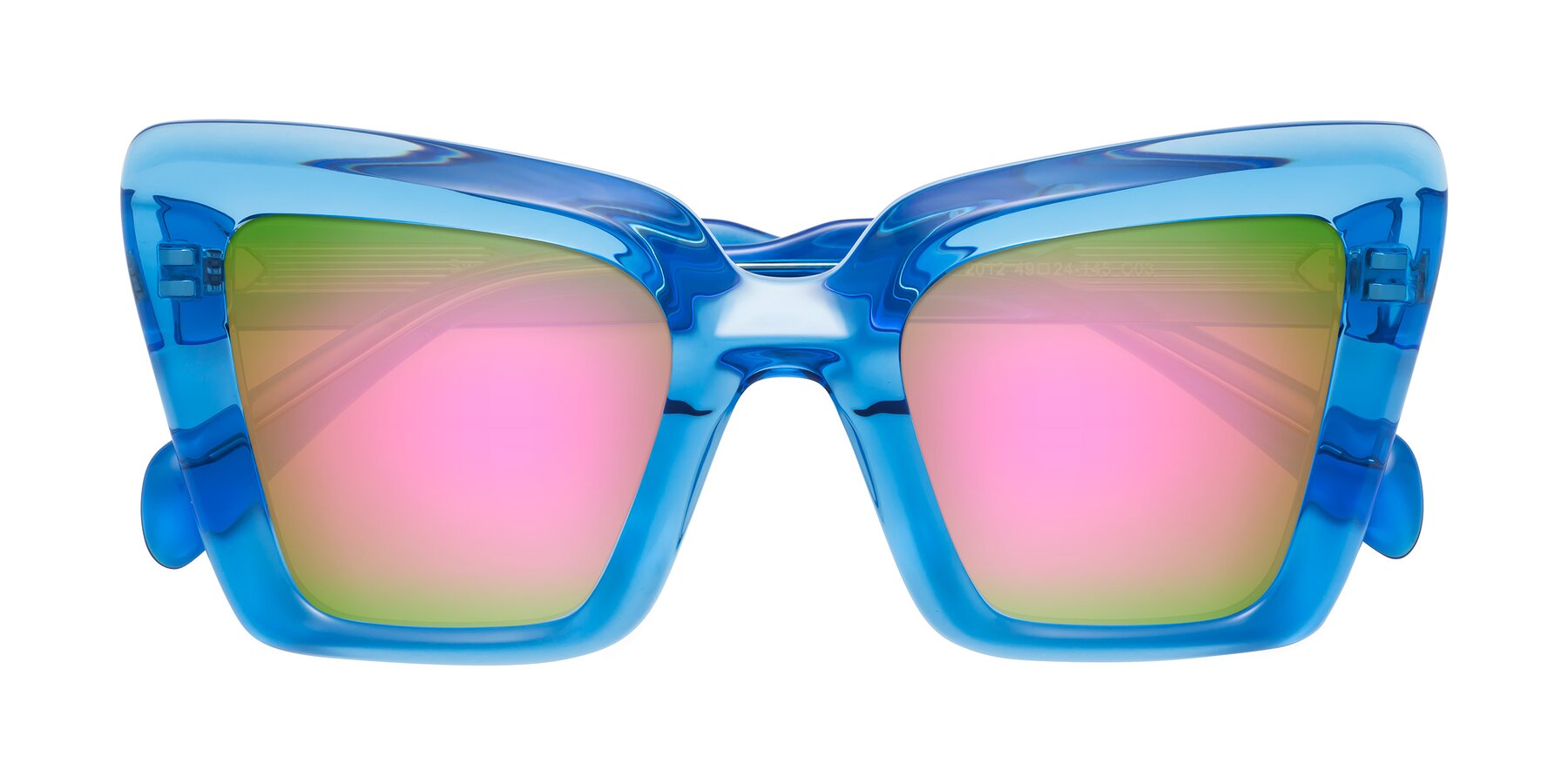 Folded Front of Swan in Crystal Blue with Pink Mirrored Lenses