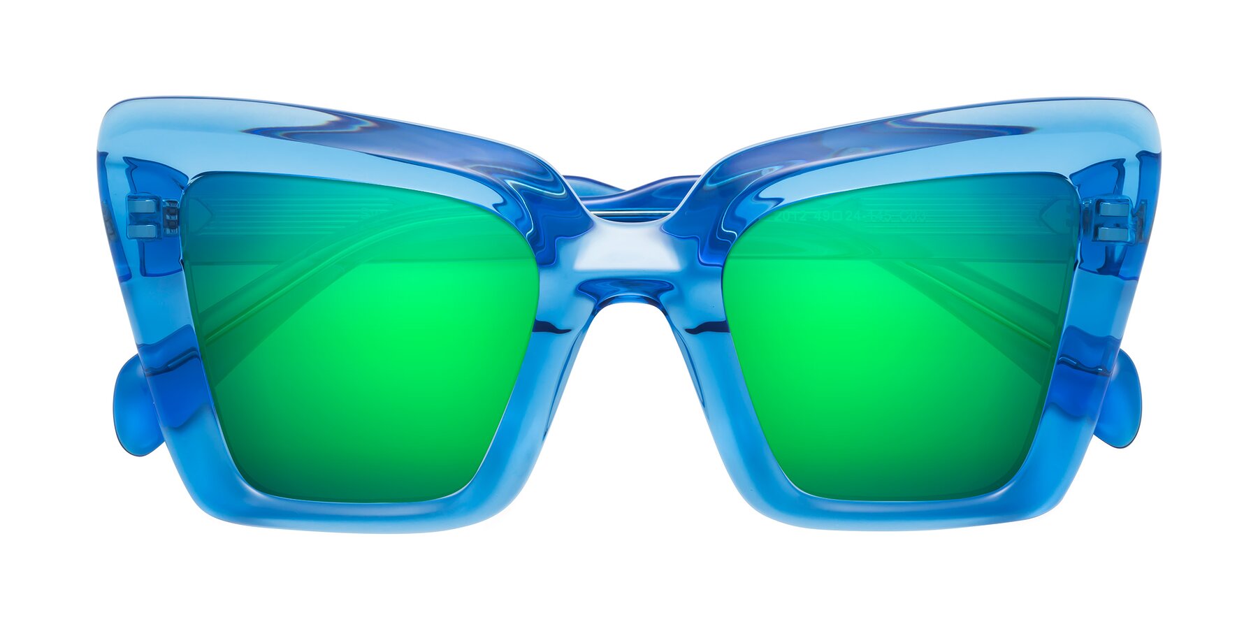 Folded Front of Swan in Crystal Blue with Green Mirrored Lenses