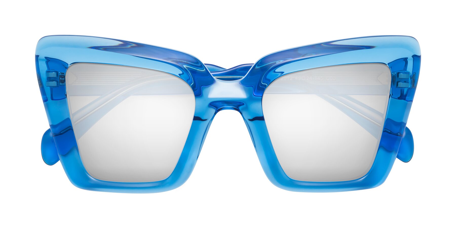 Folded Front of Swan in Crystal Blue with Silver Mirrored Lenses