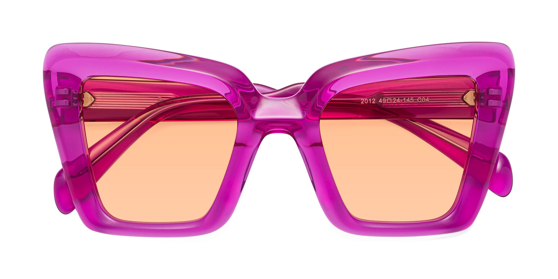 Folded Front of Swan in Crystal Purple with Light Orange Tinted Lenses