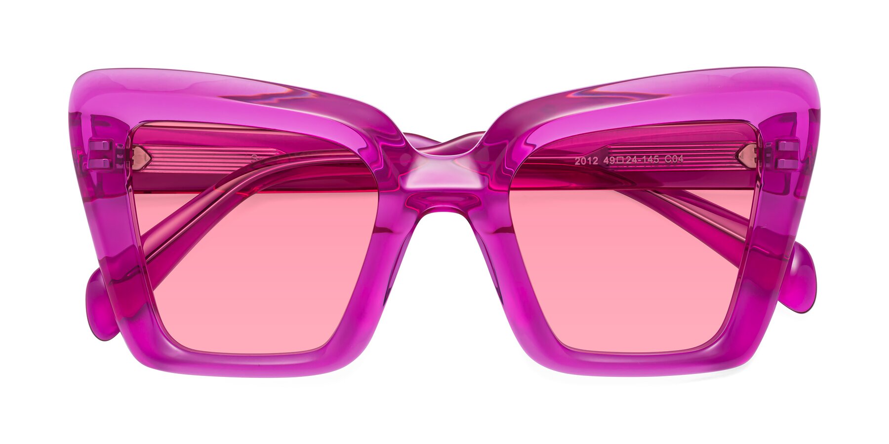 Folded Front of Swan in Crystal Purple with Pink Tinted Lenses