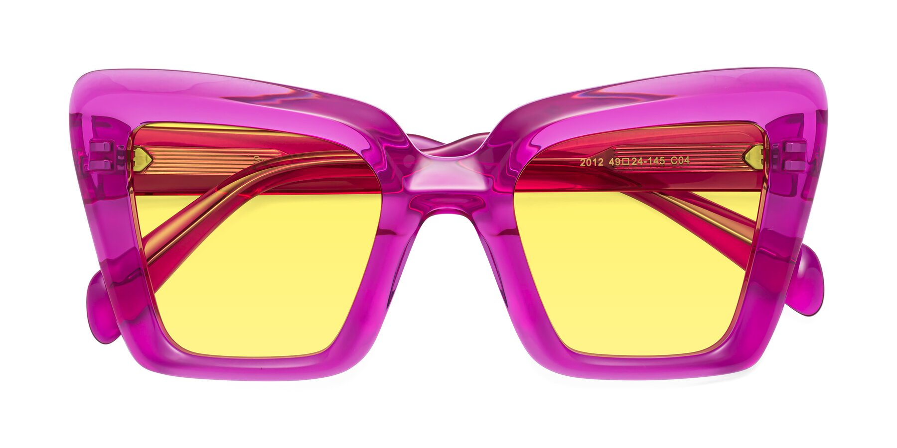 Folded Front of Swan in Crystal Purple with Medium Yellow Tinted Lenses