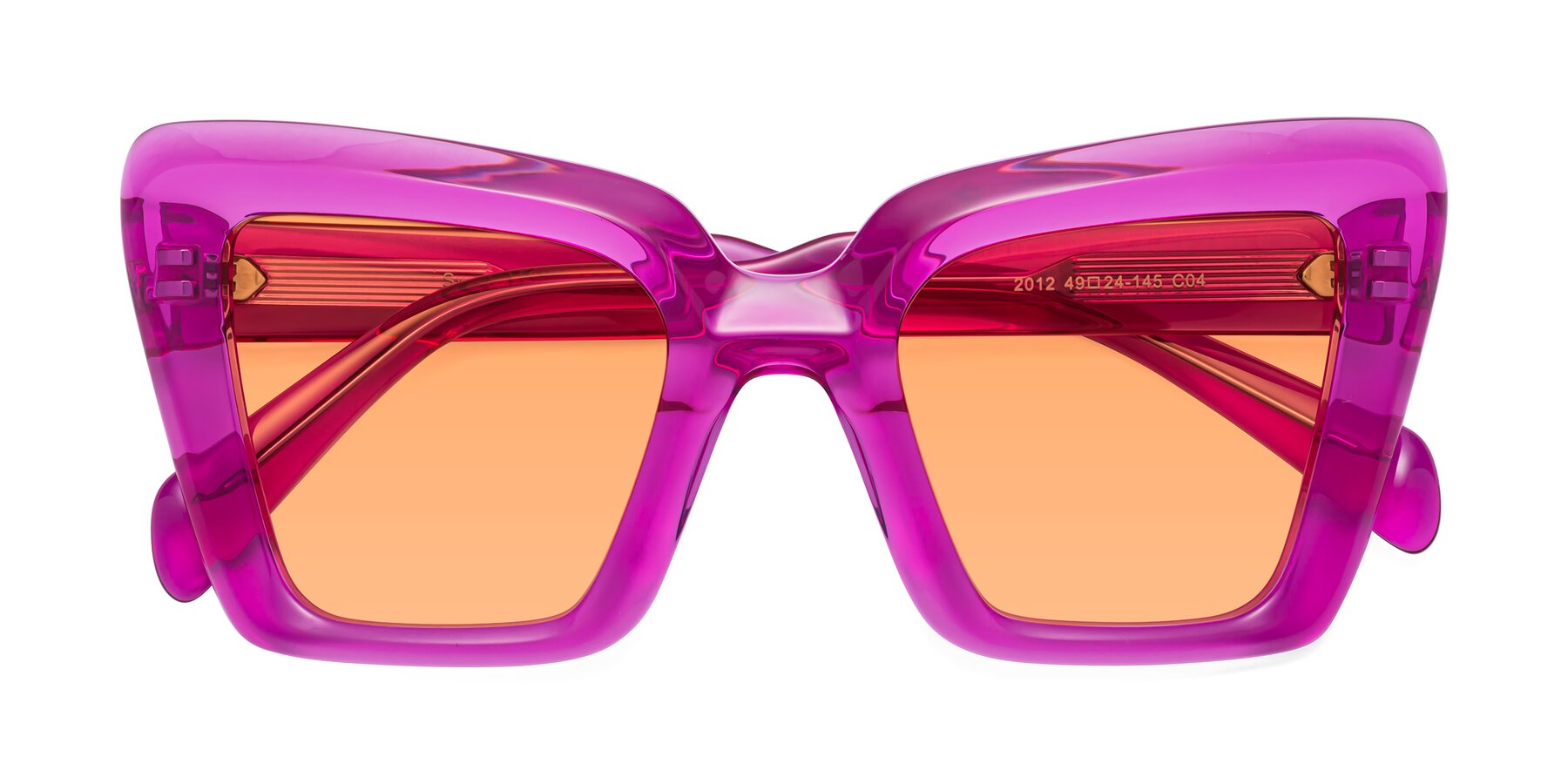 Folded Front of Swan in Crystal Purple with Medium Orange Tinted Lenses