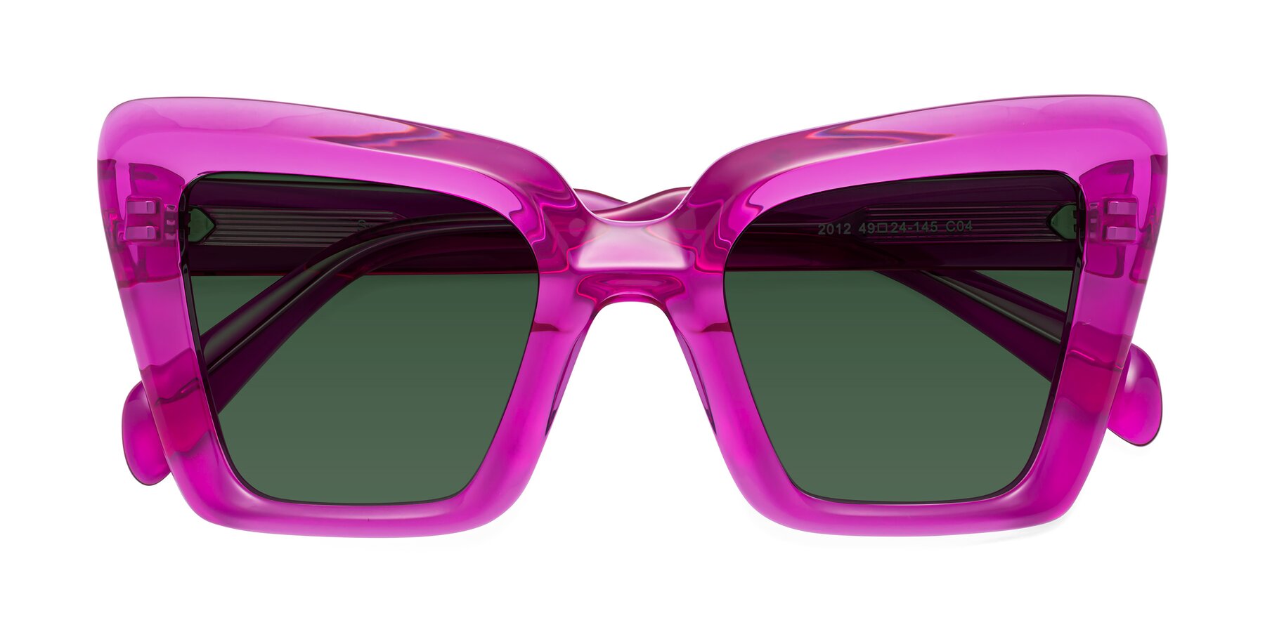Folded Front of Swan in Crystal Purple with Green Tinted Lenses