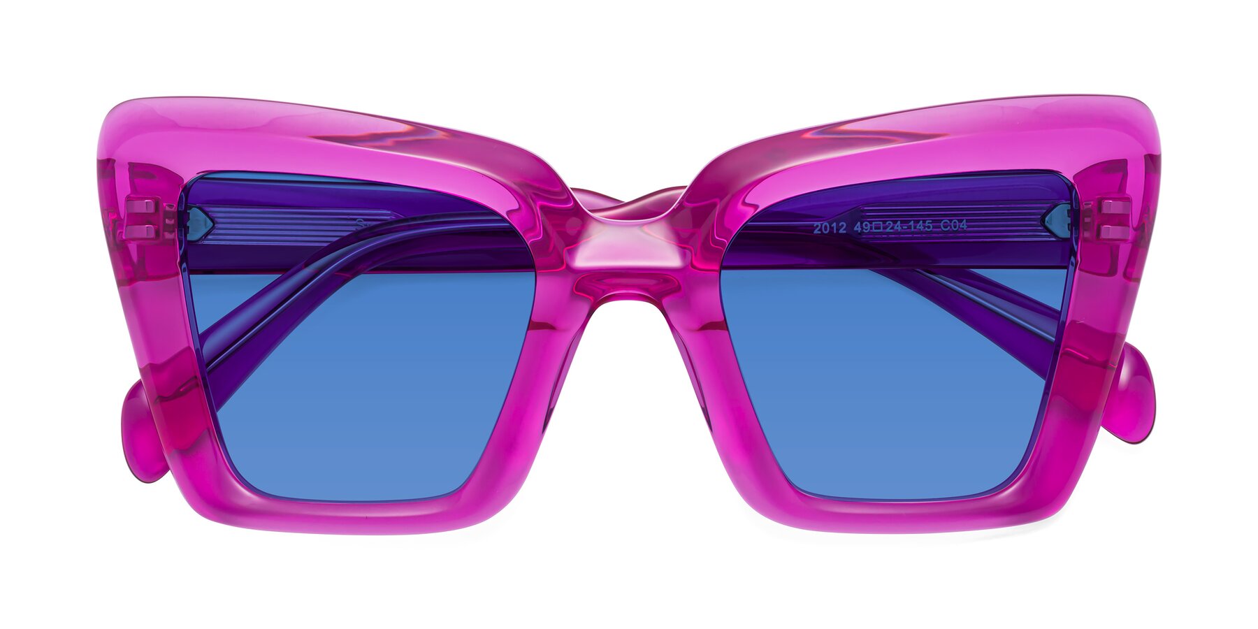 Folded Front of Swan in Crystal Purple with Blue Tinted Lenses