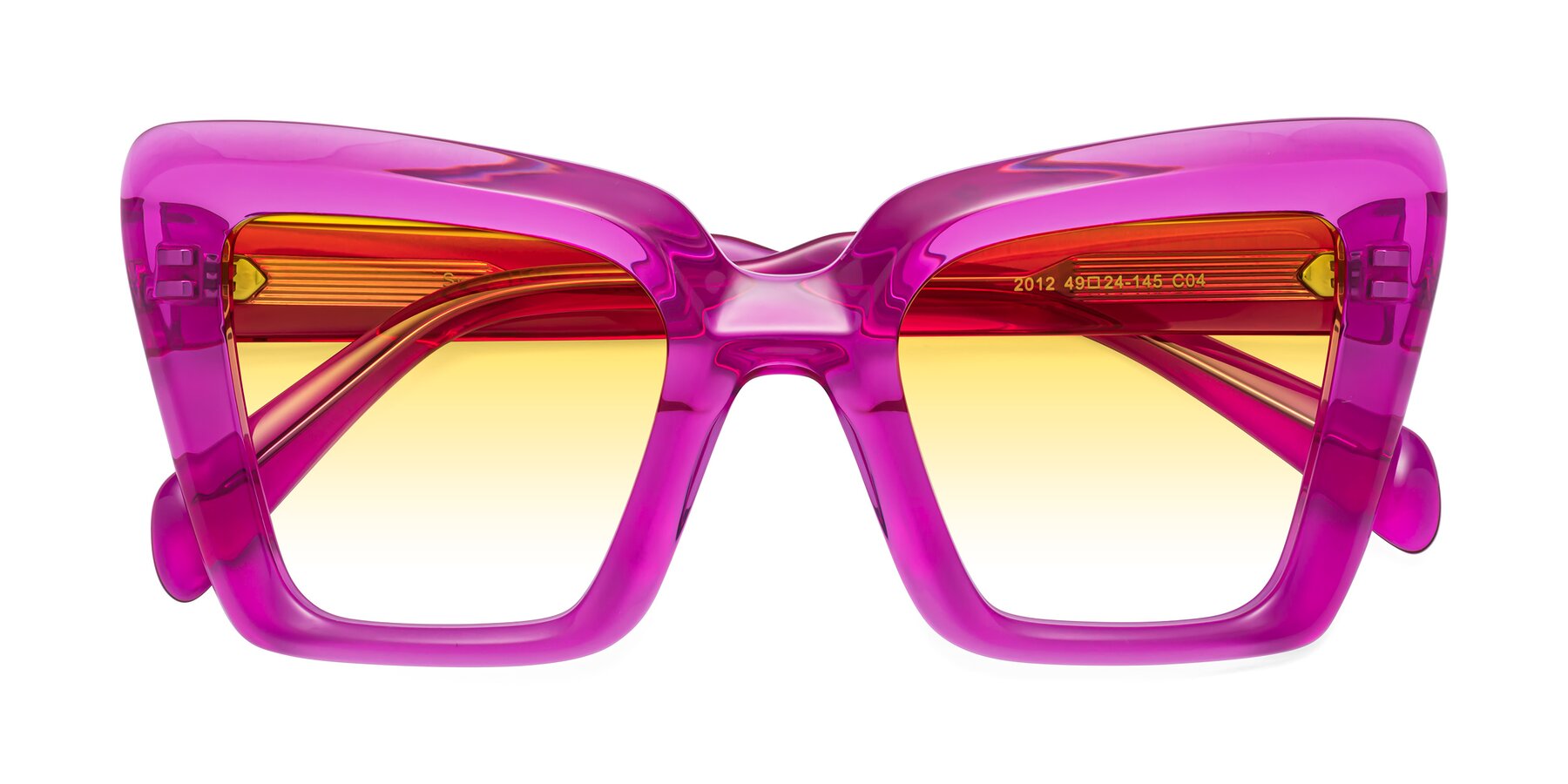 Folded Front of Swan in Crystal Purple with Yellow Gradient Lenses