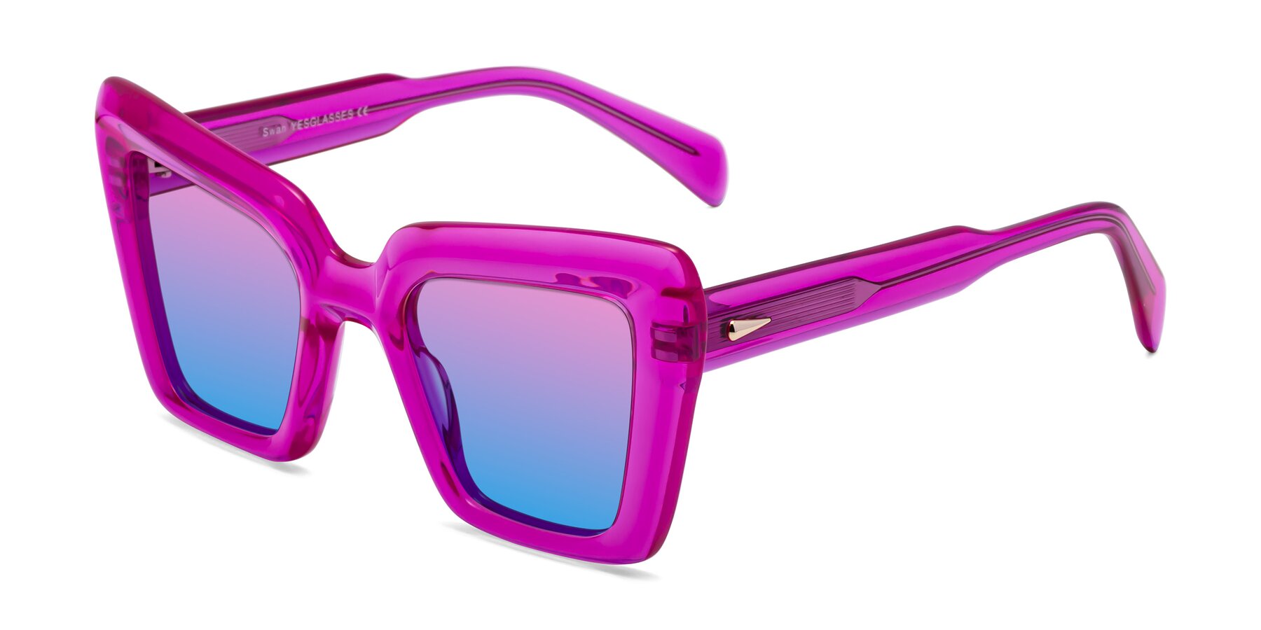 Angle of Swan in Crystal Purple with Pink / Blue Gradient Lenses