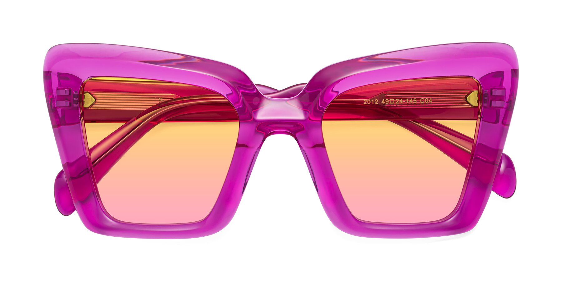 Folded Front of Swan in Crystal Purple with Yellow / Pink Gradient Lenses